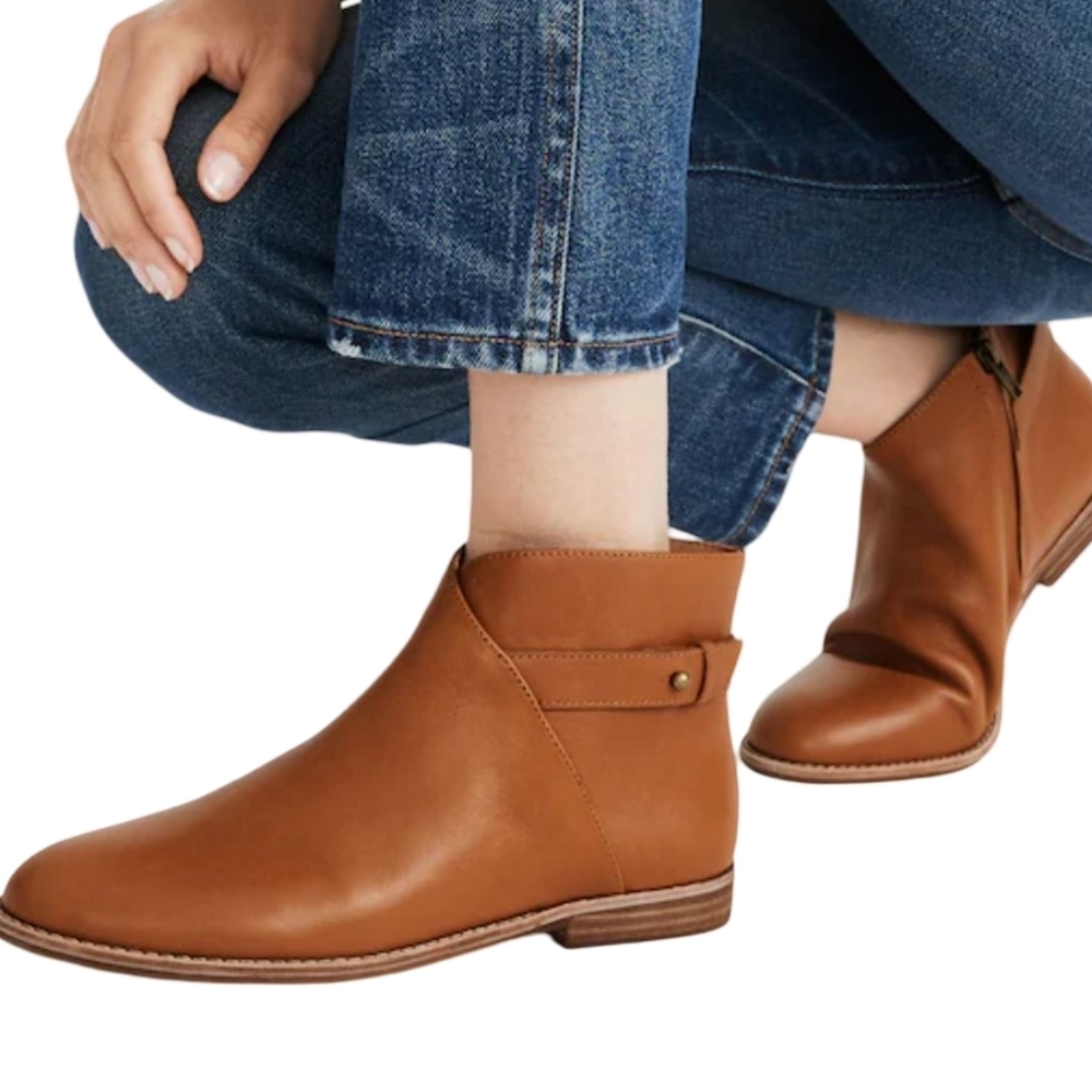 Madewell Kelci Flat Boot Cognac Brown Leather Ankle Boots Size 6.5 AA191